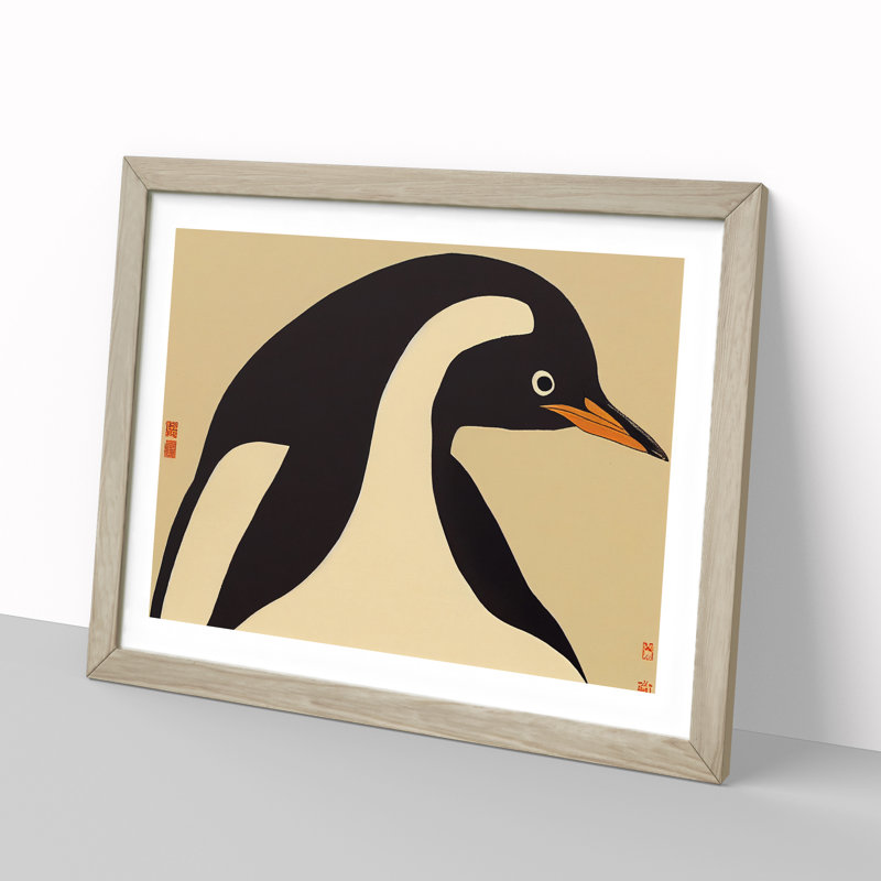 XH1022-6874X Penguin Japanese Abstract - Single Picture Frame Print, 25cm H x 34cm W x 2cm D, Oak
