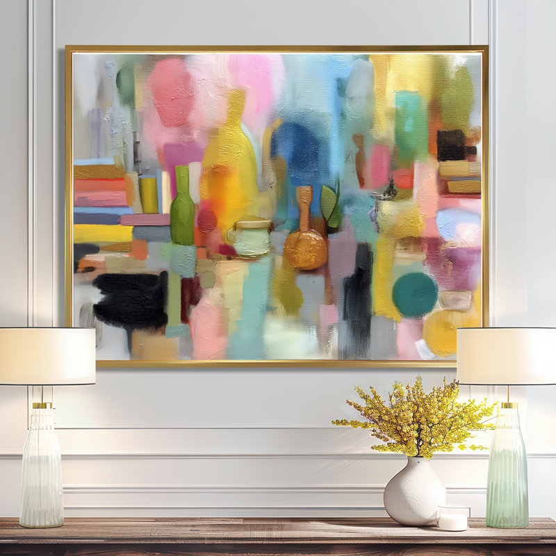 Reproduction d'art sur toile rose, Cadre flottant, H 16 po x l 32 po, Doré