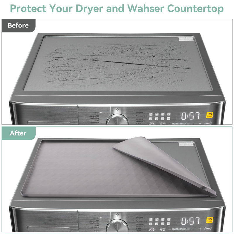 Washer And Dryer Top Protector Mat,Silicone Rubber Mat For Laudry Machine & Dryer,Non Slip Heavy Duty Waterproof Washable Top Cover Pad