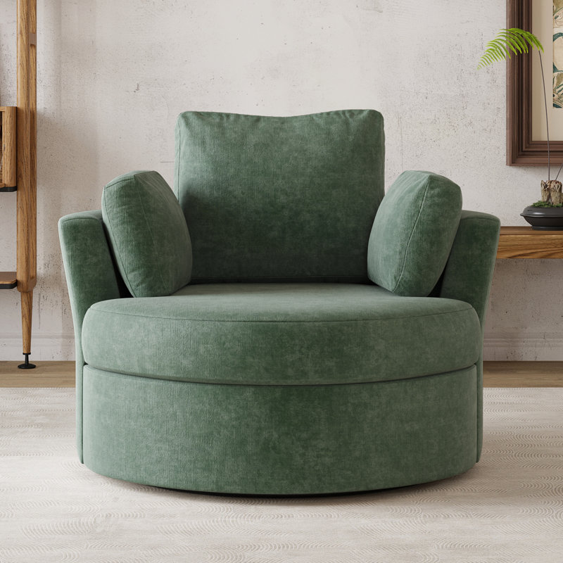 42.1" Wide Slipcovered Swivel Barrel Chair, Green