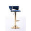 2 tabourets de bar en velours bleu, pieds dorés avec repose-pieds et base, hauteur ajustable par mécanisme de levage mécanique (2 pièces) et action-932078028