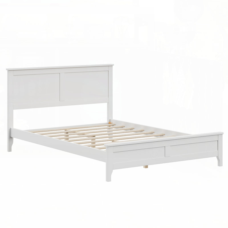 Modern Platform Bed with Sturdy Wooden Slats, No Box Spring Needed, Durable and Easy to Assemble, White, Full