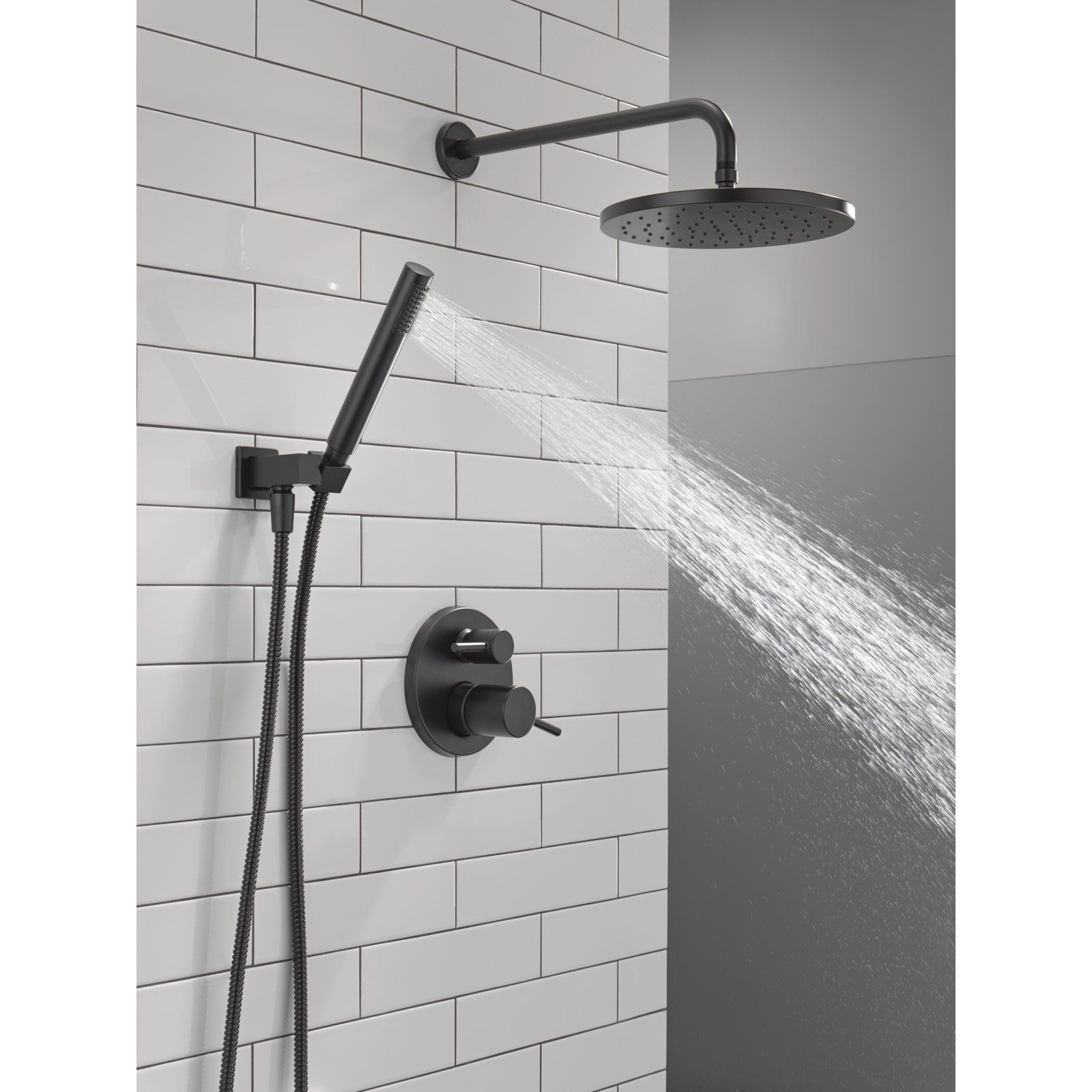 Raincan Round Shower System with Handheld Spray, Matte Black