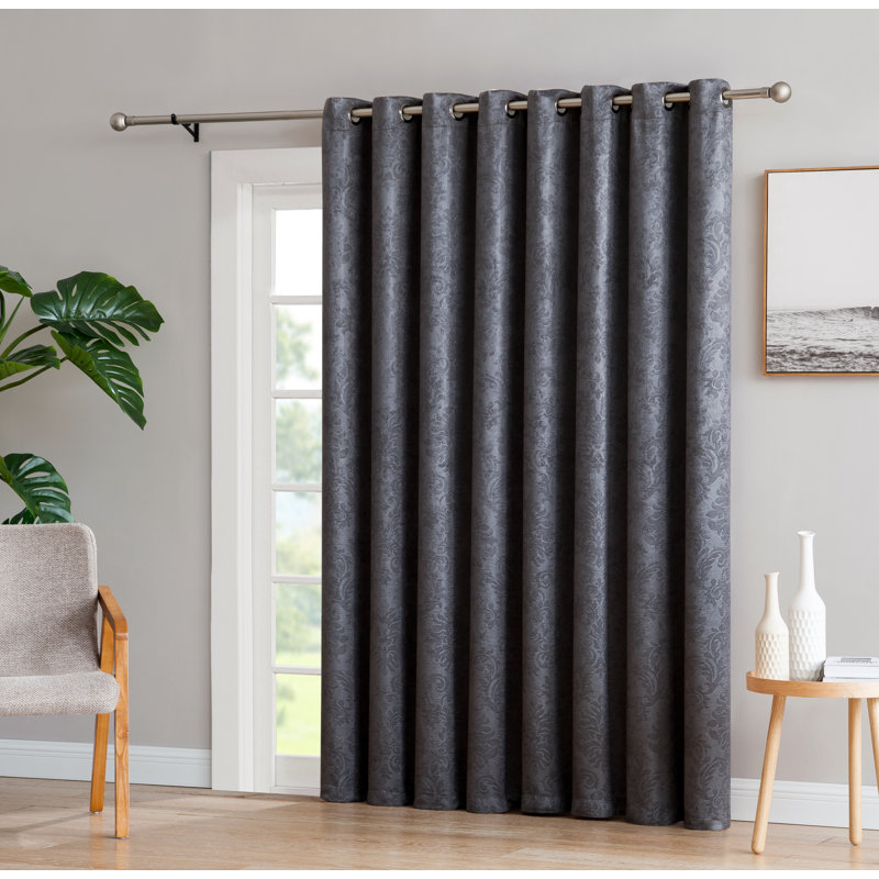  Panneau de rideau occultant et floral avec œillets, Gris anthracite, L 54 po x L 63 po