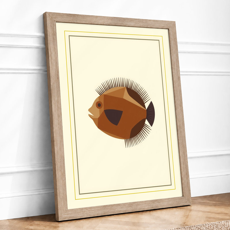 Geometric Fish Mid-Century - Framed Print, A4 - 29.7 x 21.0 cm, Oak