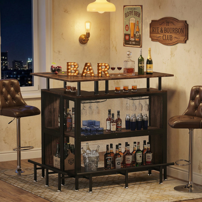 Bhima 47.24 " L Steel Bar Cabinet, Brown