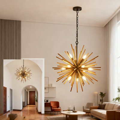 Luminaire suspendu en bois rustique Starburst 12 lumières Farmhouse Spoutnik