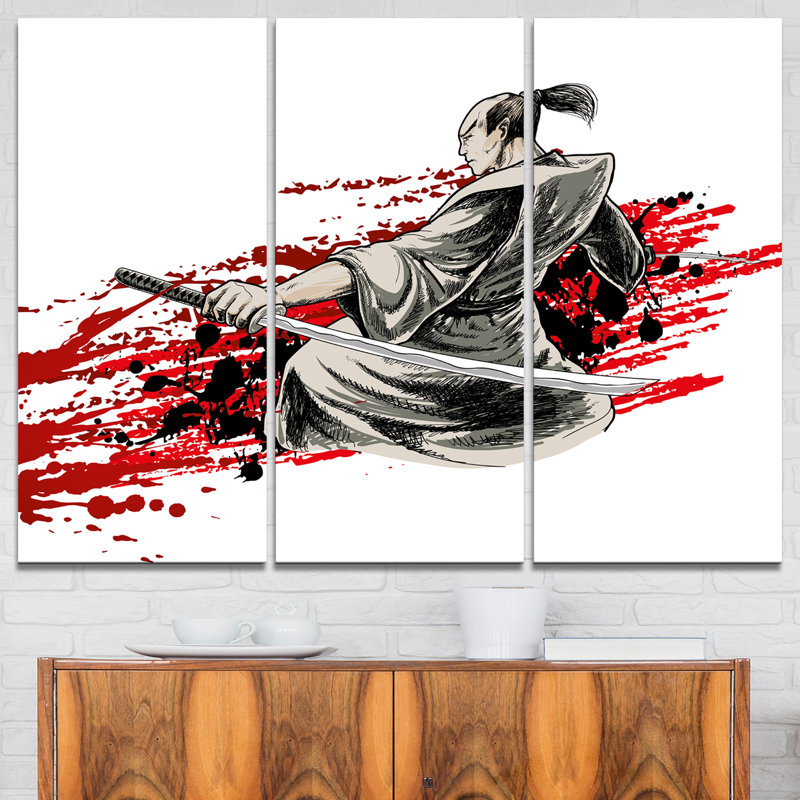 « japan warrior art », ensemble de 3 impressions sur toiles tendues