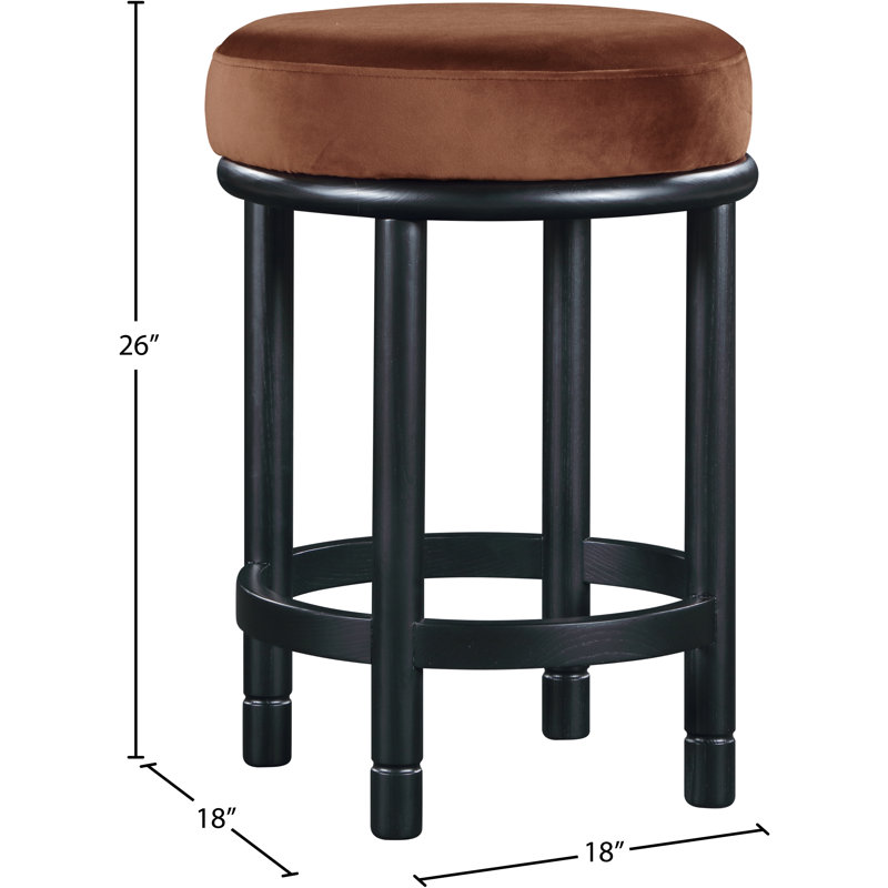 Tabouret de comptoir en velours Monette, Velours cognac, Noir