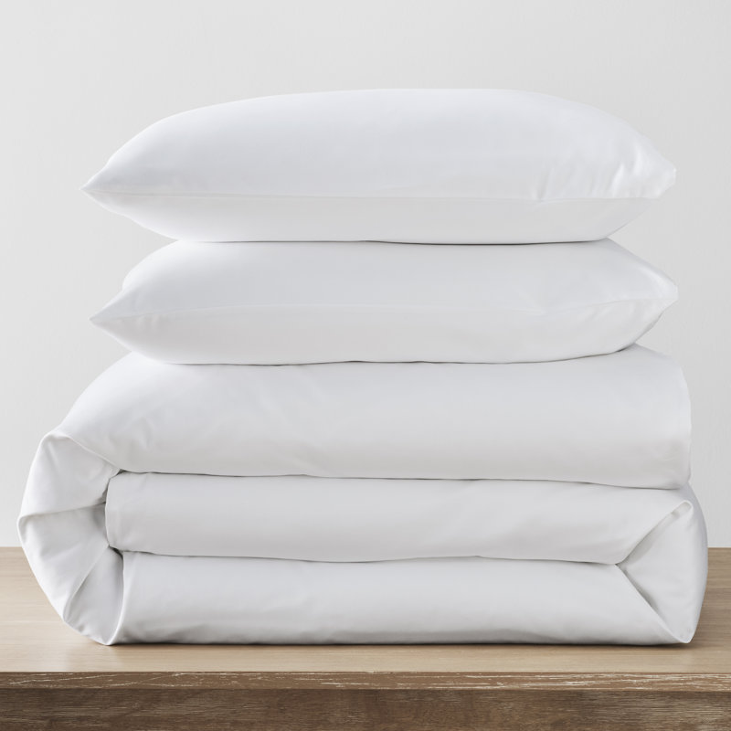 Ensemble de housse de couette en satin de coton Danfield, Housse de couette simple / simple TG + 1 taie déc, Blanc