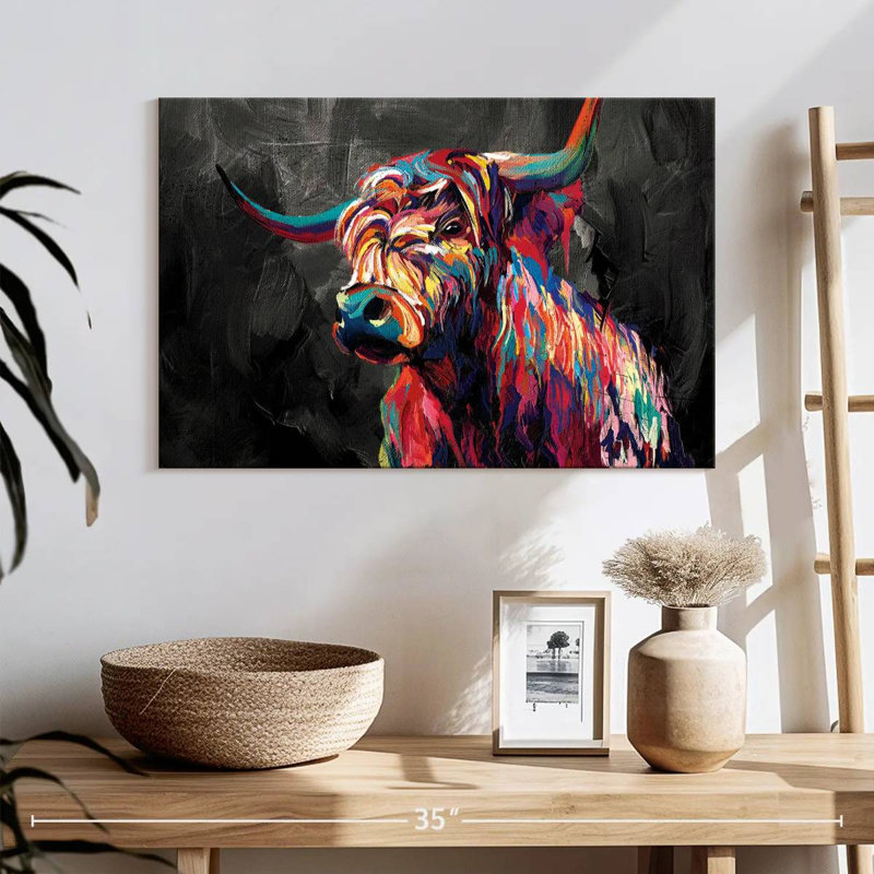 Vache abstraite sur toile, H 16 po x l 24 po x P 1,25 po