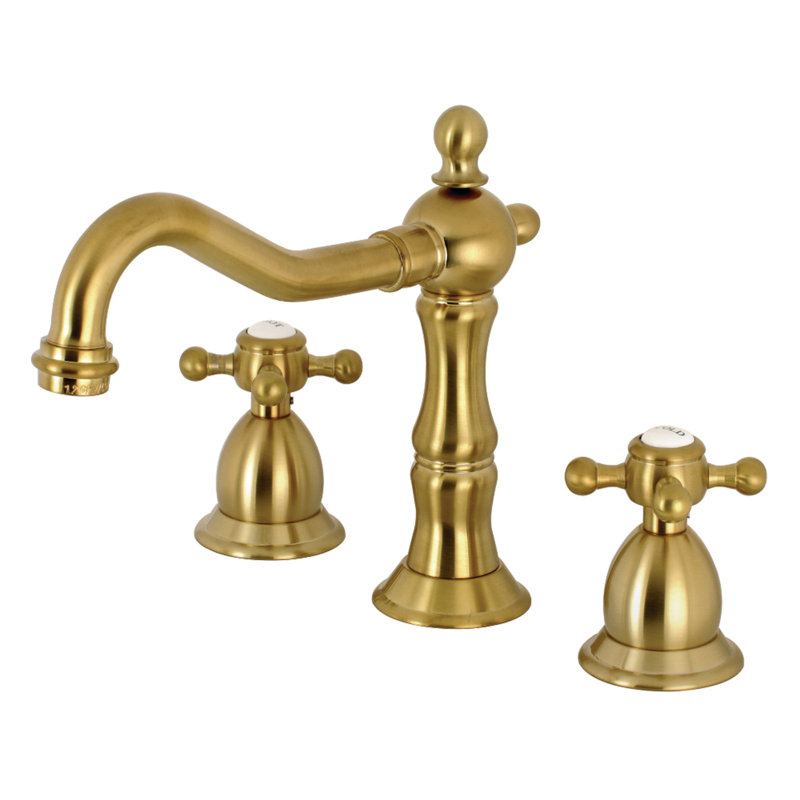 Kingston Brass Heritage Two-Handle 3-Hole Deck Mount Widespread Bathroom Faucet with Brass Pop-Up Drain, Brushed Nickel