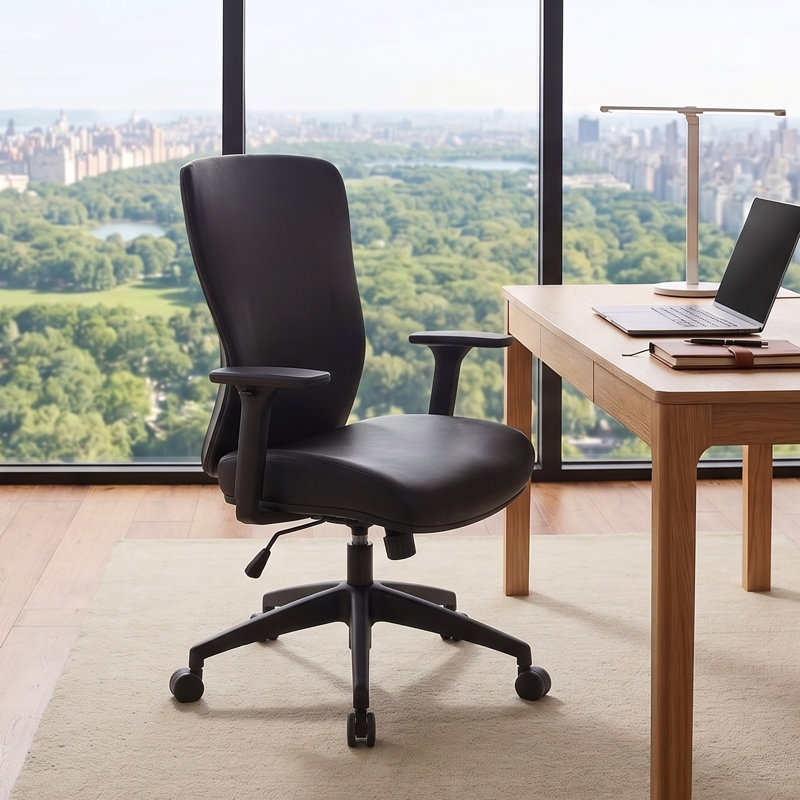 Fauteuil de direction moderne en similicuir avec accoudoirs réglables, dossier large et assise rembourrée, pour la maison et les bureaux commerciaux.