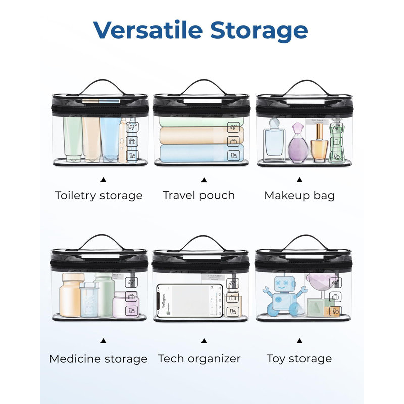 Paquet de 2: organisateur de sac de maquillage transparent, sac de voyage de taille de pinte pour articles de toilette, accessoires de voyage essentiels, 2 pièces