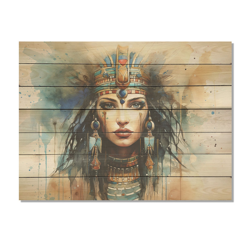 Pharaon doré et bleu égyptien, beauté V - Égypte sur bois, H 30 po x l 40 po x P 0,78 po