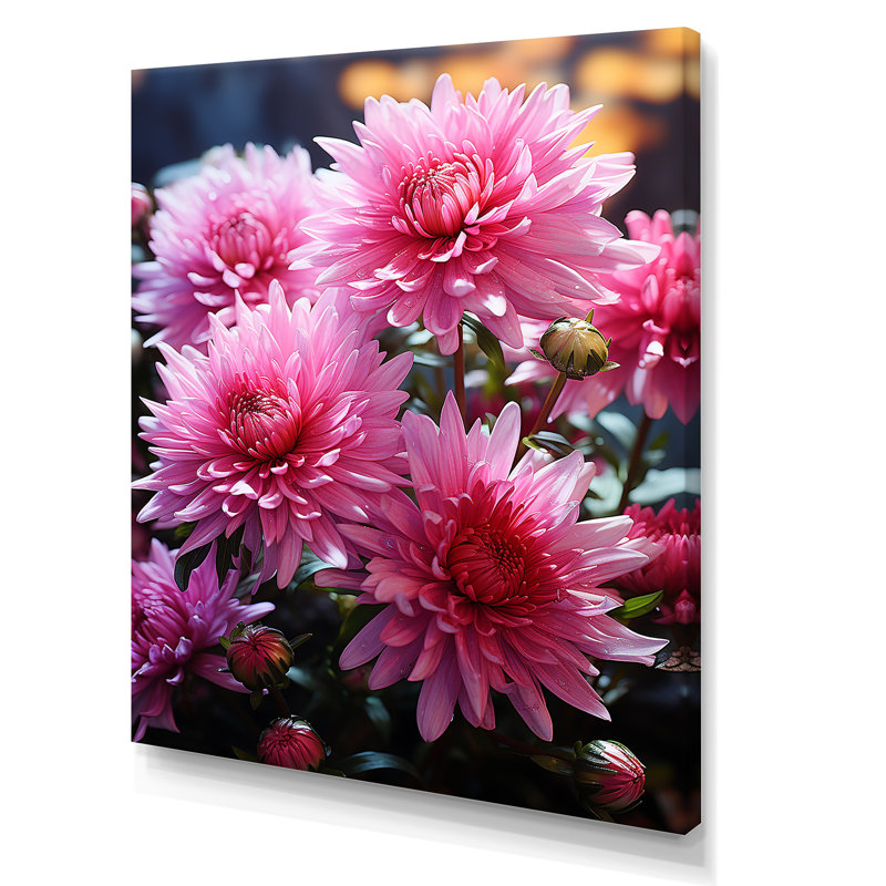 «Pink Mums Elegance In Forest I», art mural «Mums», Toile tendue, H 32 po x l 16 po x P 1 po