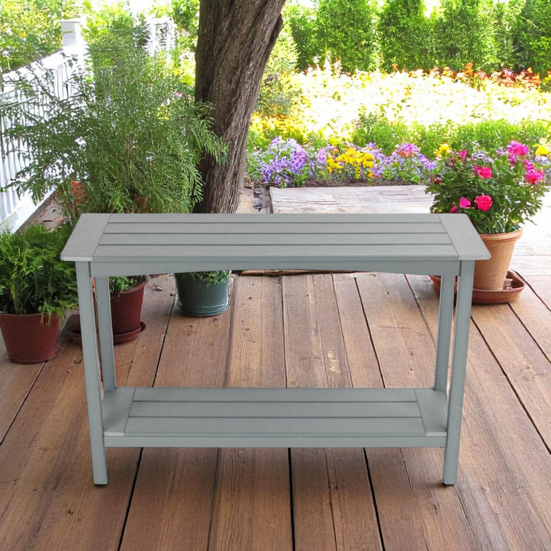 Outdoor 48'' Patio HDPE Adirondack 2-Tier Shelf Console Table, Rectangular Table Side Table, All-Weather Resistance, Gray