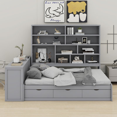 Daybed With Drawers ,Desk ,Shelves And Lights