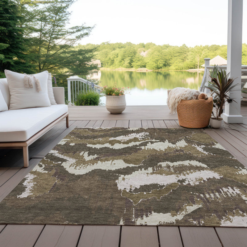 Malek Washable Abstract Indoor / Outdoor Rug, Rectangle 10' x 14'