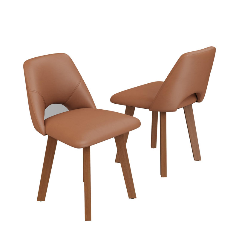 Chaises de salle à manger modernes en similicuir, ensemble de 2 - Chaises de cuisine sans accoudoirs, dossier creux et assise rembourrée résistante aux marques, pieds en bois massif