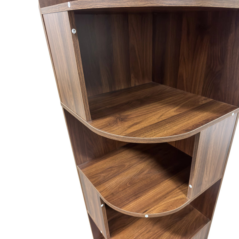 Bibliothèque d'angle moderne à 6 niveaux avec étagères incurvées et cloison, tablette de rangement ouverte peu encombrante pour salon, chambre et bureau, blanche