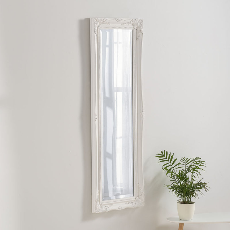 French Style Burdette Carved Wood Framed Accent Mirror, 134 cm H x 43 cm W, White