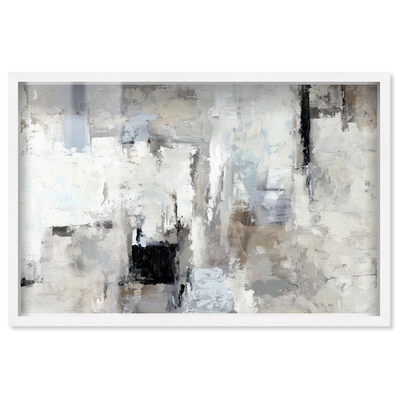Art mural moderne en béton abstrait II Shadowbox par Art Remedy, cadre blanc, 55 x 37, H 37 po x l 55 po, Cadre blanc