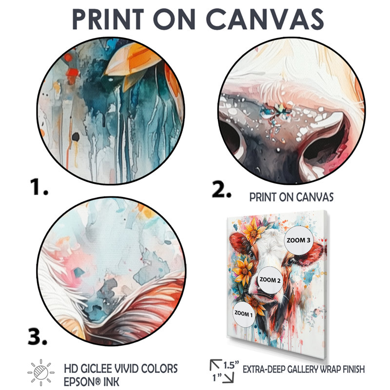 Keily Cow, peinture avec ferme, fleurs II, Impression encadrée flottante, H 20 po x l 12 po, Blanc