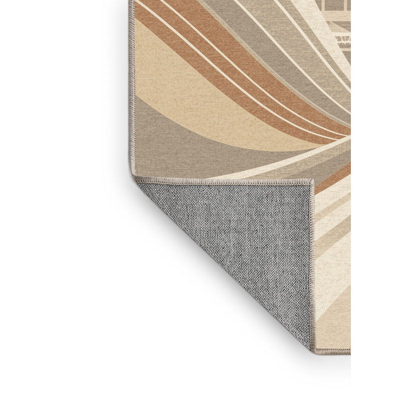 Machine Washable Orkan Singapore Marina Bay Sleek & Chic Modern Arc Rug in Beige – Beige Binding, 8x10