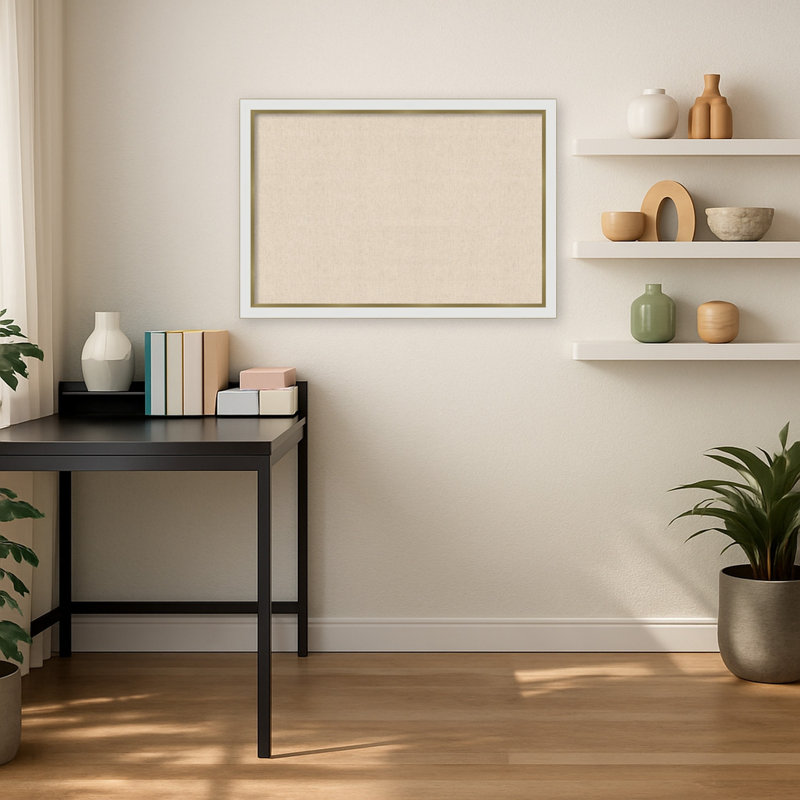 Tableau d'affichage encadré en tissu avec tableau neutre en lin à tissage neutre
