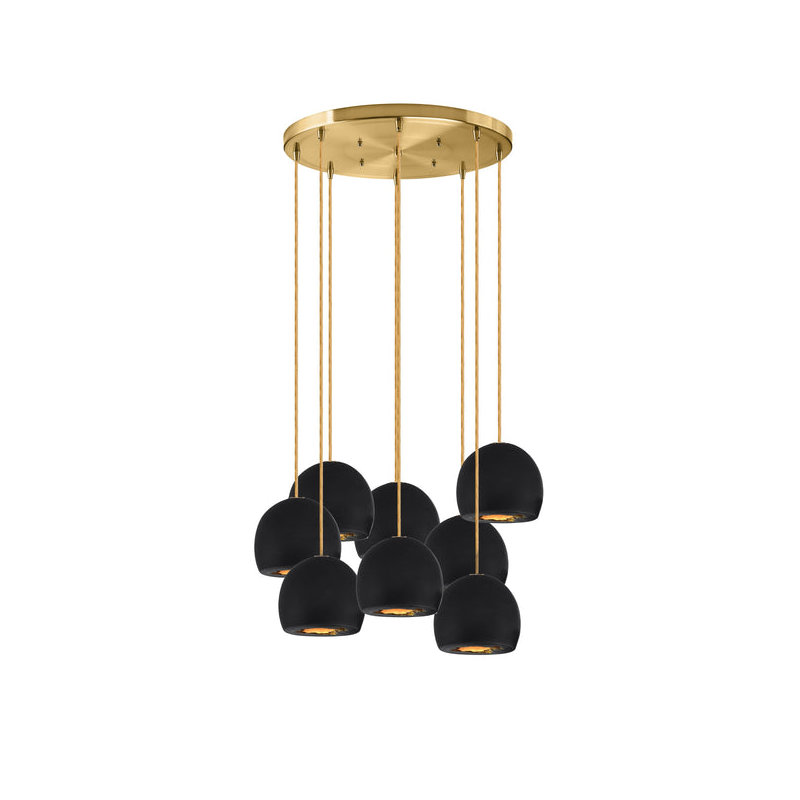 8 - Light Dimmable Dome Chandelier, 60" H x 24" W x 24" D, Brass, Matte Black/Brass