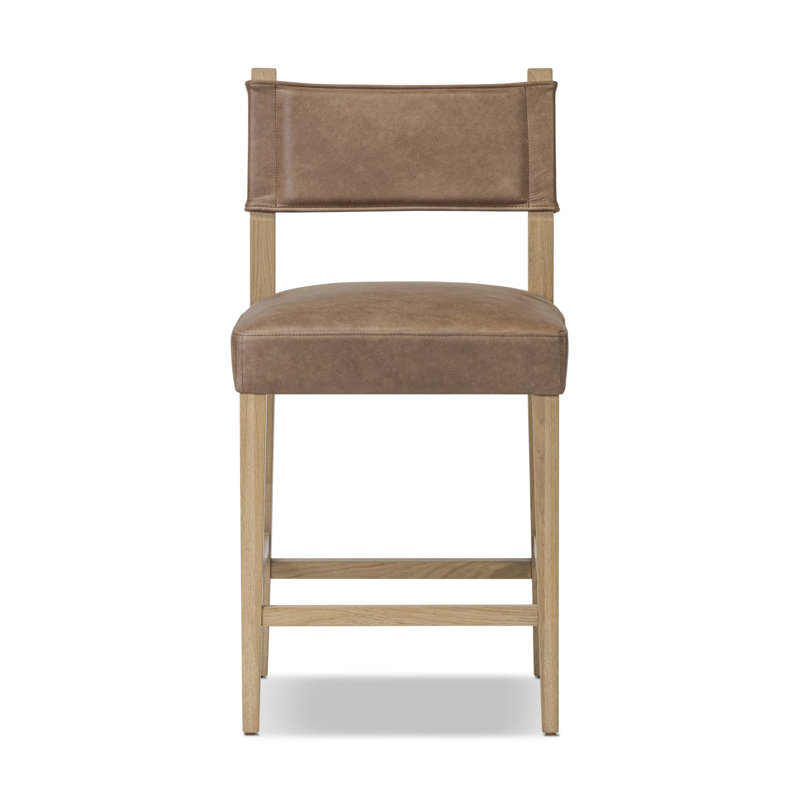 Tabouret Lorretta, Tabouret de comptoir (siège d'une hauteur de 25,9, Cigare de Palerme / cuir véritable, Brun clair
