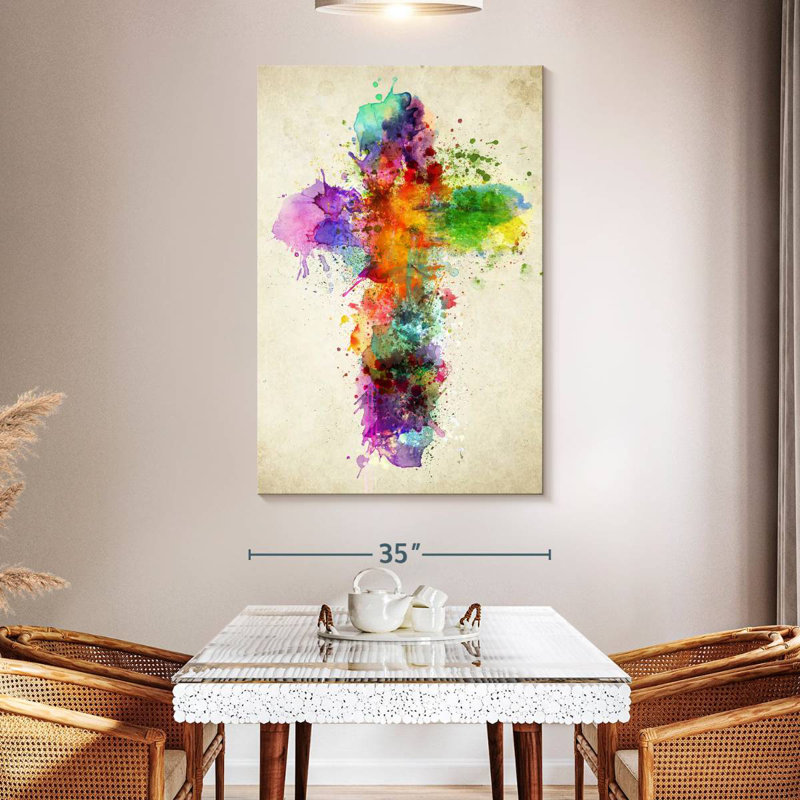 Adella Paint Splatter Cross, 51" H x 34" W