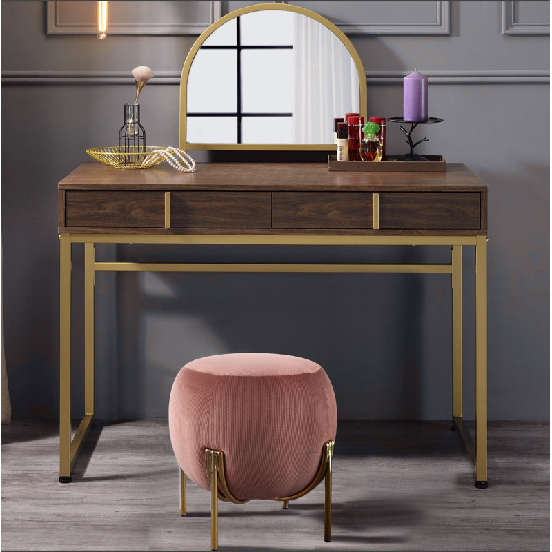 Bureau de coiffeuse 2 tiroirs avec miroir et plateau à bijoux