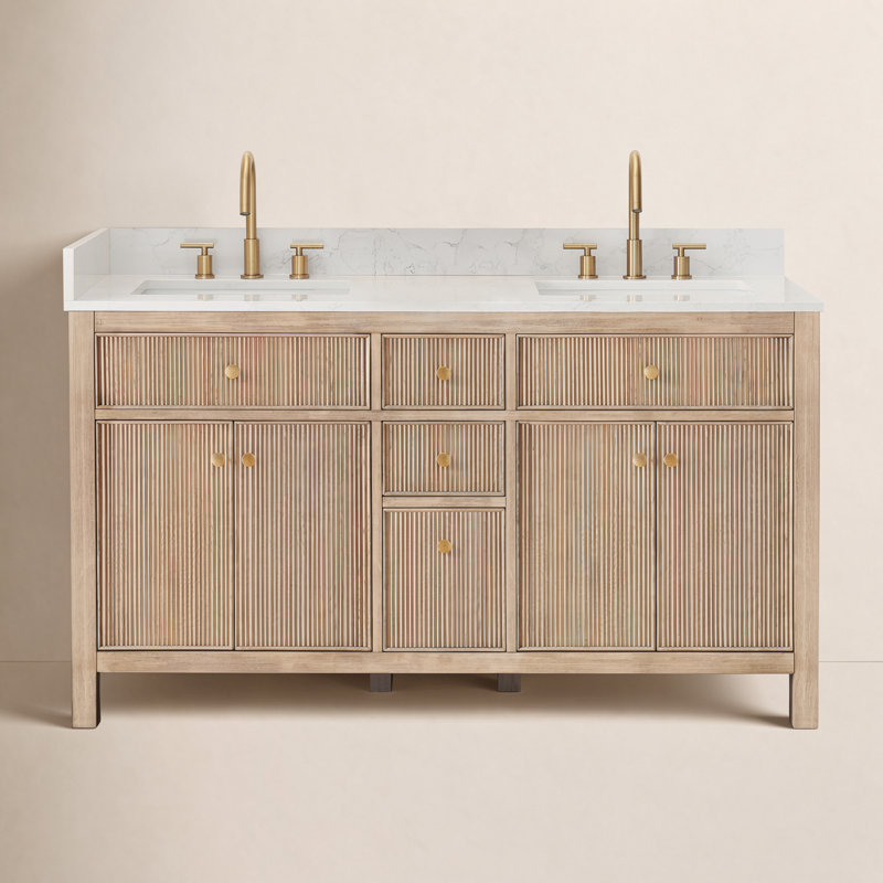 Meuble-lavabo double 60 po avec miroir Lala, Chêne naturel