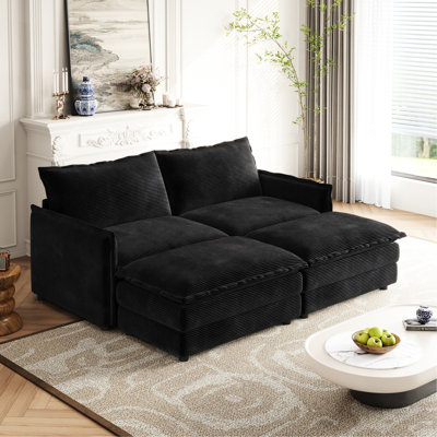 Corduroy Upholstered Recliner With 2 Movable Footrests High & Relaxing Cushioning