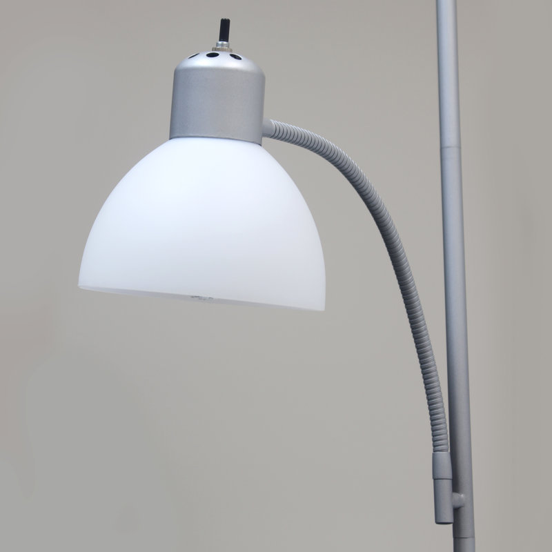 Lampe sur pied Lakey, lampe de lecture à col de cygne, argenté, abat-jour blanc, 182 cm (71,5 po) de hauteur