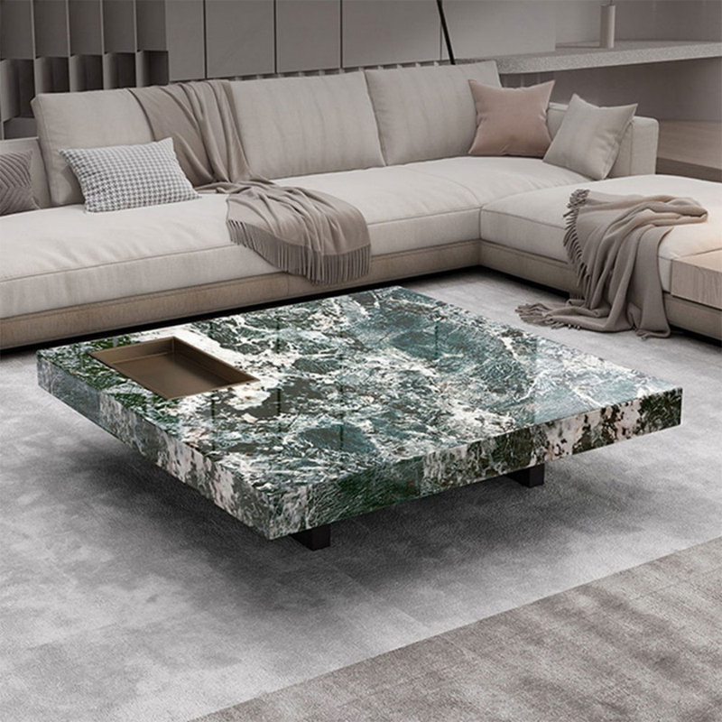 Table basse carrée en acier inoxydable, H 11,81 po x L 47,24 po x l 47,24 po