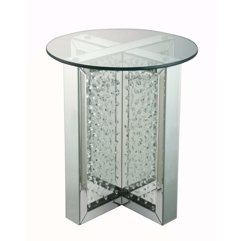 Table de bout en miroir et faux cristaux (assemblée)