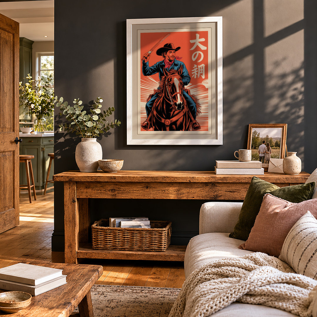 Cowboy on the Rope Japandi - Framed Print