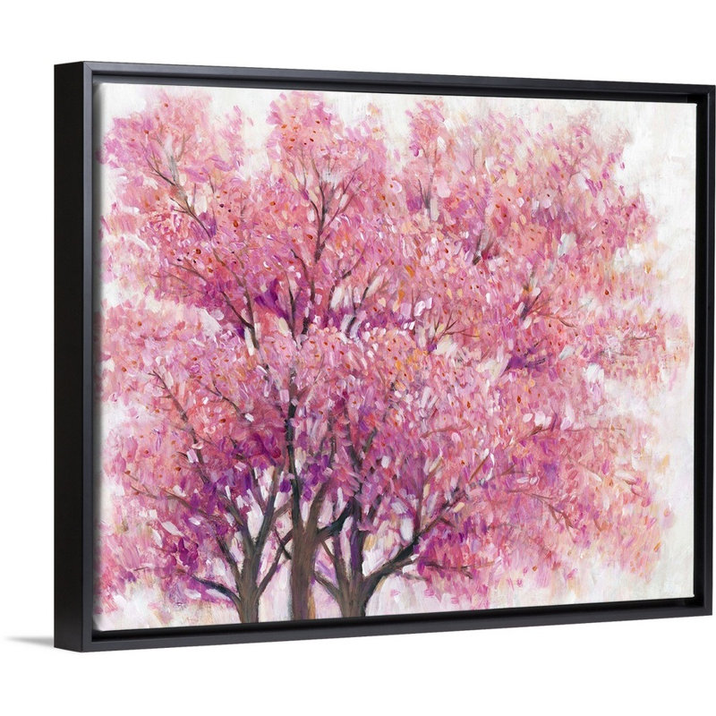 " Pink Cherry Blossom Tree I " Painting Print, 32"H x 40"W x 1.75"D, Black Framed Canvas