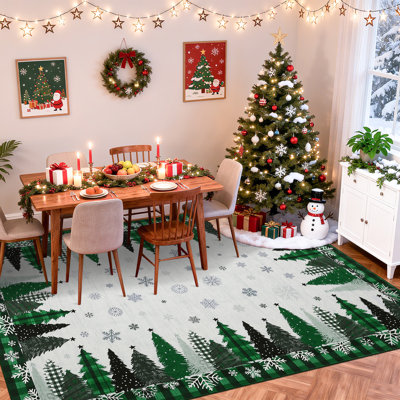 Tapis de chambre de Noël doux et lavable à la machine avec envers antidérapant, tapis d'arbre de Noël flocon de neige, tapis d'intérieur pliable pour chambre de bébé