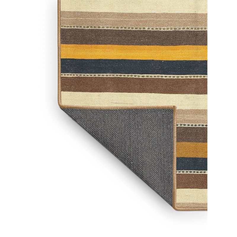Tapis contemporain jaune / bleu / brun, Rectangle 3 pi x 5 pi