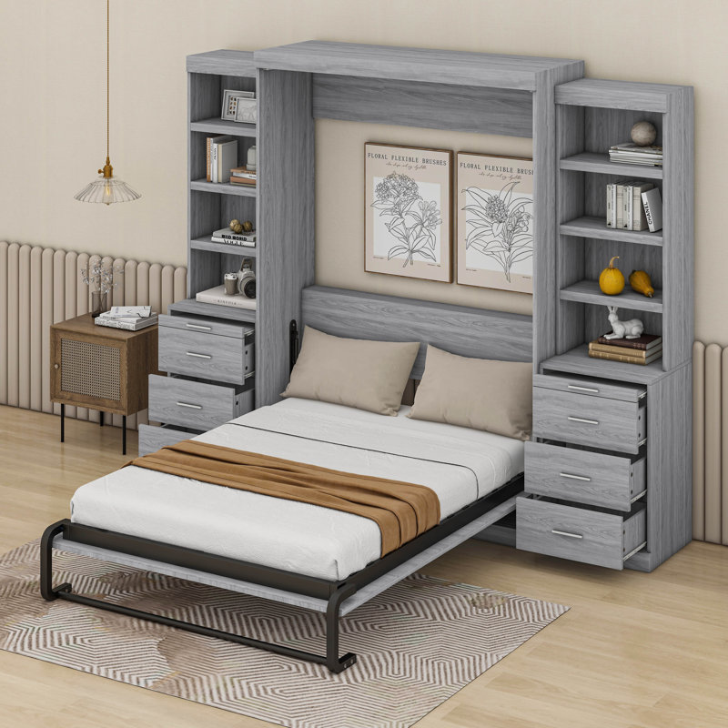 Orian Murphy Bed with Storage Shelves and Drawers, Full/Double