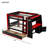 Full size Multifunctional Bunk Bed with LED light,Desk and Bookshelves, Drawers, Red+Black