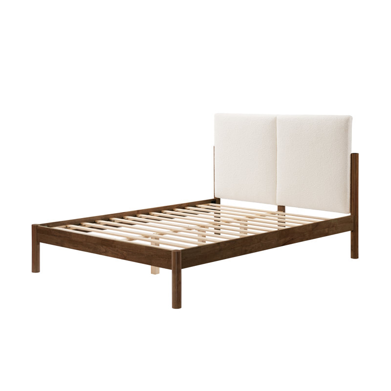 Ardin Solid Wood Bed with Boucle Headboard, Walnut, Queen