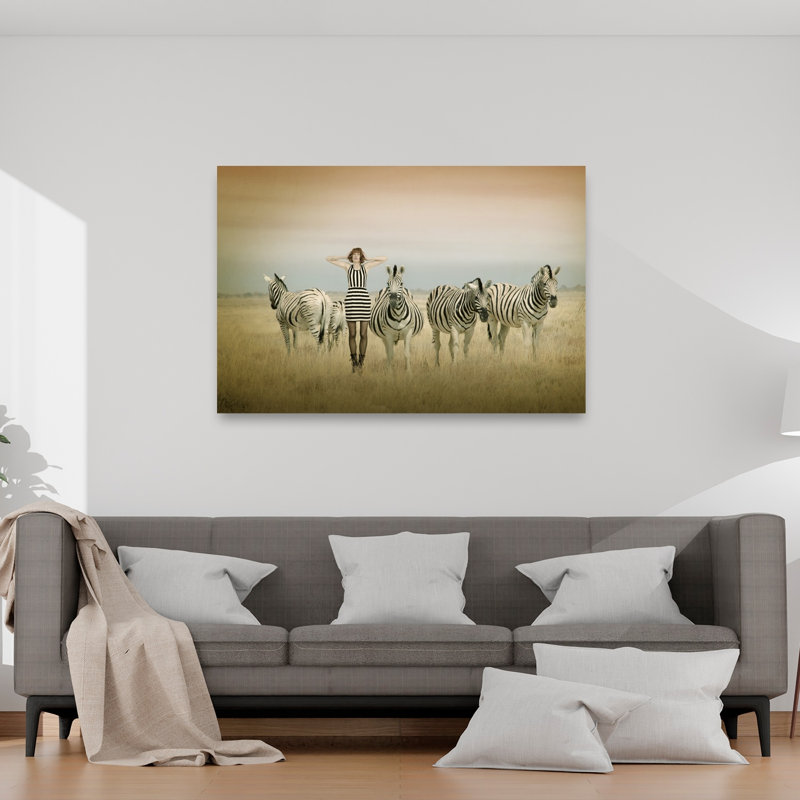 Matching Stripes Surreal Contemporary Zebra Nature Wildlife Wall Art Print by Christine Von Diepenbroek - Print