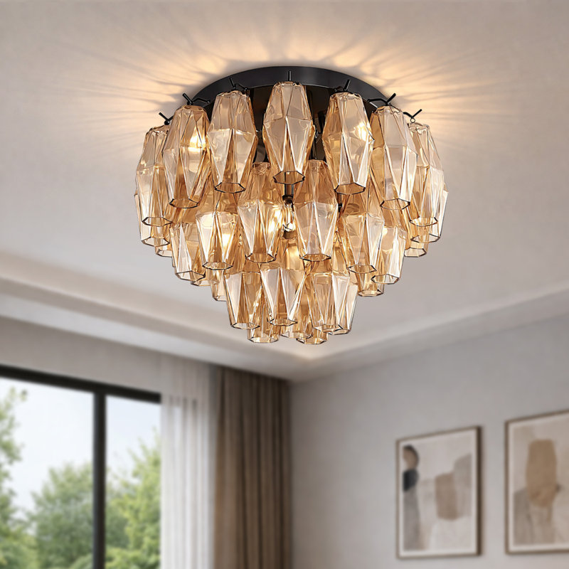 Plafonnier cristal multi-niveaux, Noir mat