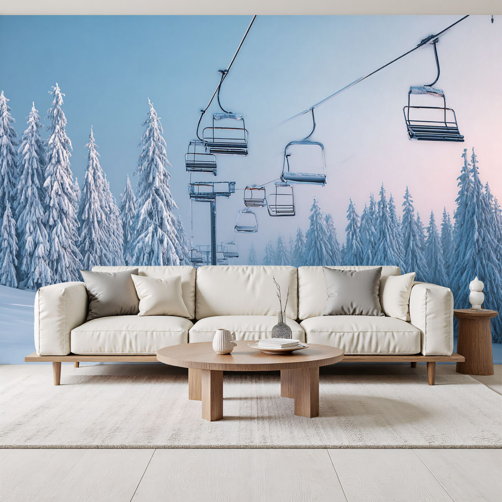 Red Barrel Studio Peel and Stick Wallpaper An empty ski lift winter ...