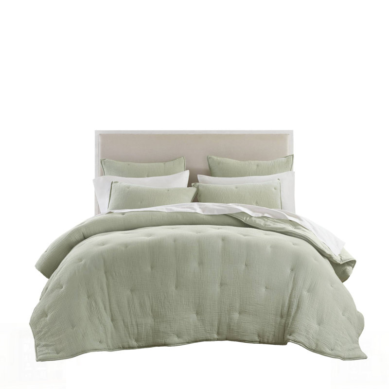 Cotton Embroidered Quilt Set, Soft And Breathable For All-Season Comfort, Full/Double/Queen Quilt + 2 Shams, Sage